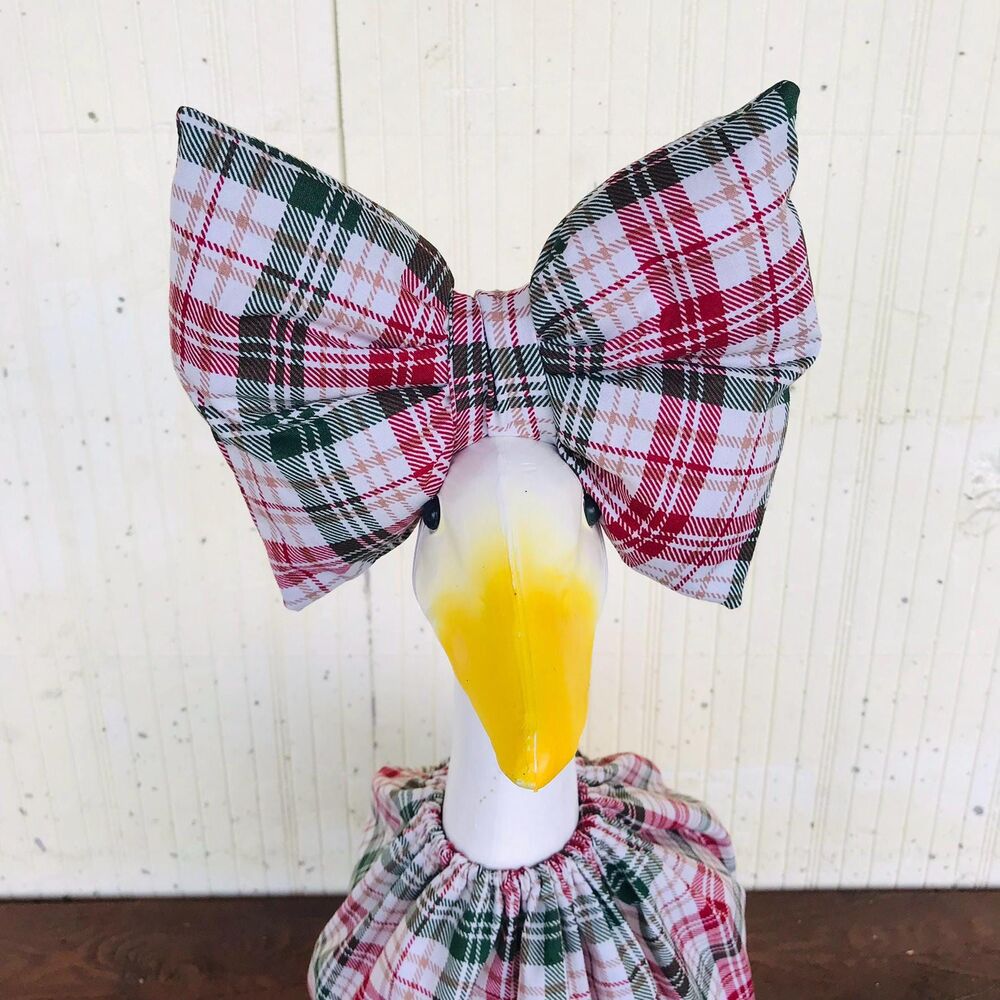 Porch Goose Dress & Bow Outfit For 18-23" Goose Handmade Christmas Plaid - Picture 7 of 13